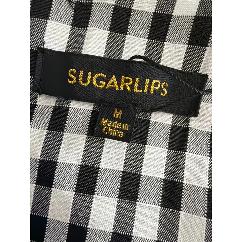 Sugarlips Gingham Top Exaggerated Collar with Bow Women's Medium NEW